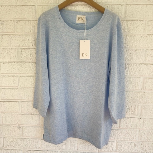 Edinburgh Knitwear Tops - NEW Edinburgh Knitwear Classic Crew with 3/4 Sleeves Blue EK0375 Size XL NWT